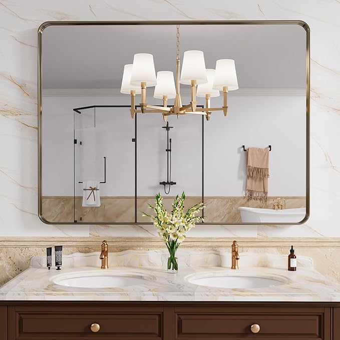Bronze Bathroom Mirror 48x30 Inch, Brushed Bronze Metal Frame Mirror - Image 2