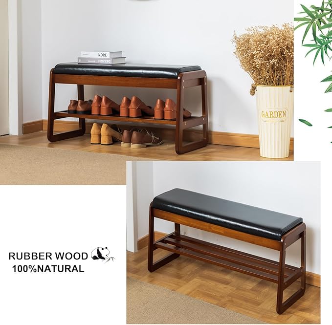 latifolia Solid Wood Bench, Entryway Shoe Bench - Image 5