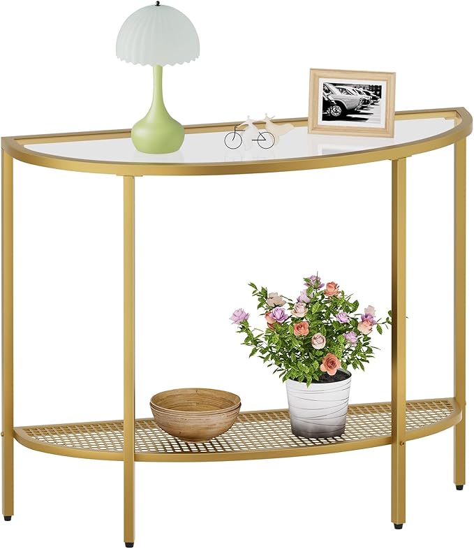 SAYGOER Glass Half Moon Console Table 2 Tier Narrow Entryway Table by Saygoer