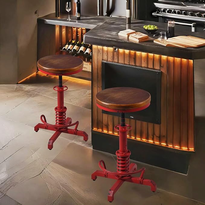 Topower Industrial Retro Vintage Farm Wooden Seat Tractor Stool Kitchen Swivel - Image 9
