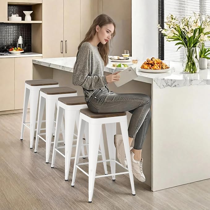 26 inch Backless Bar Stools Set of 4, Indoor Metal Bar Stools - Image 2