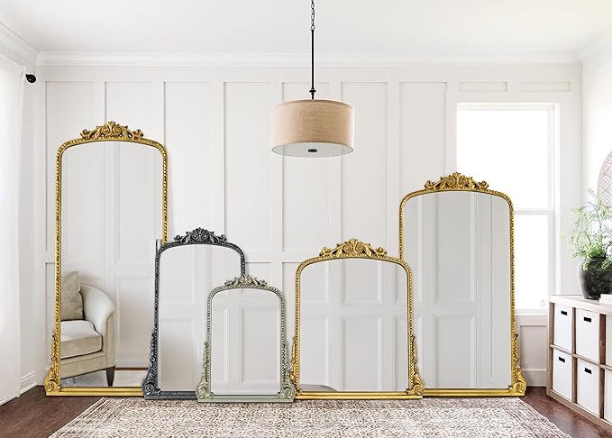 30x45'' Antiqued Gold Ornate Arched Mantel Baroque Inspired Dresser Mirror - Image 5
