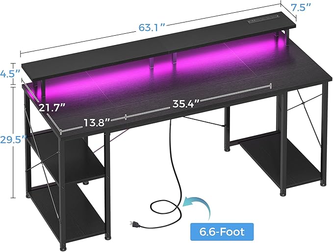 ODK 63 Inches Gaming Desk with LED Lights, Computer Desk with Monitor Stand - Image 3