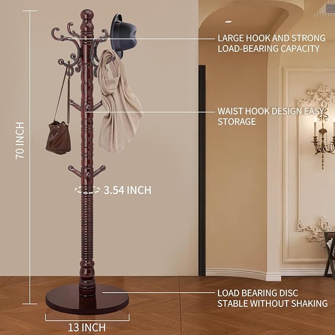 Wood Coat Rack Stand, Vintage Wooden Coat Rack Freestanding - Image 5