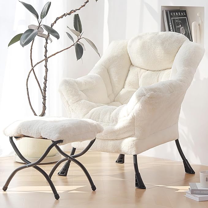 Plush Lazy Chair and Ottoman, Large Contemporary Accent Lounge Chair - Image 2