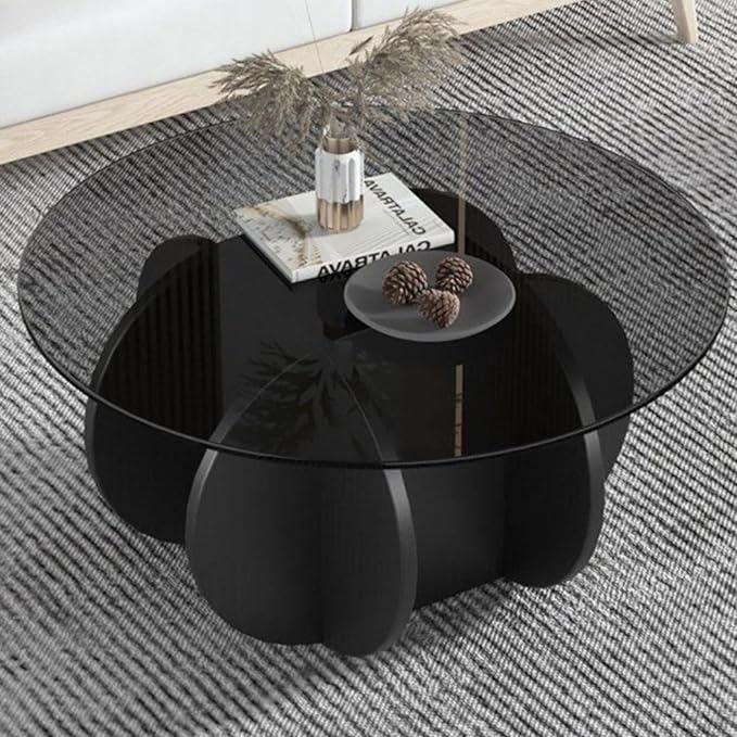 Black Coffee Table, 31.5" Round Glass Coffee Table - Image 5