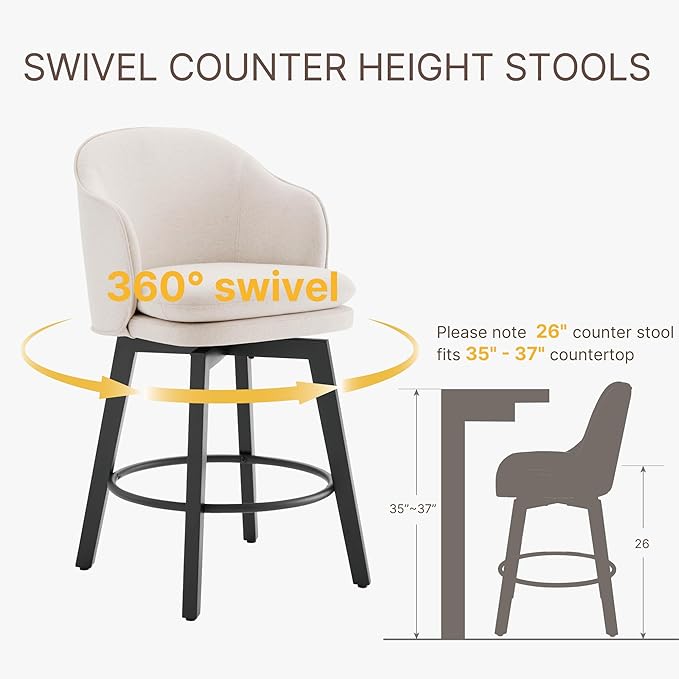 Counter Height Barstools 26 inch Upholstered Swivel Bar Stools - Image 5