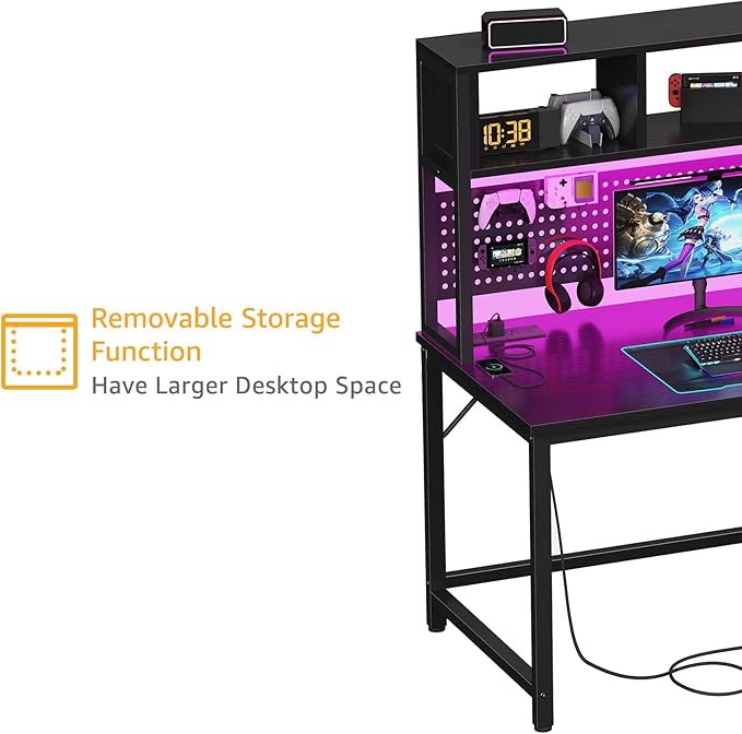 Black Gaming Desk with Hutch and Pegboard - Image 6