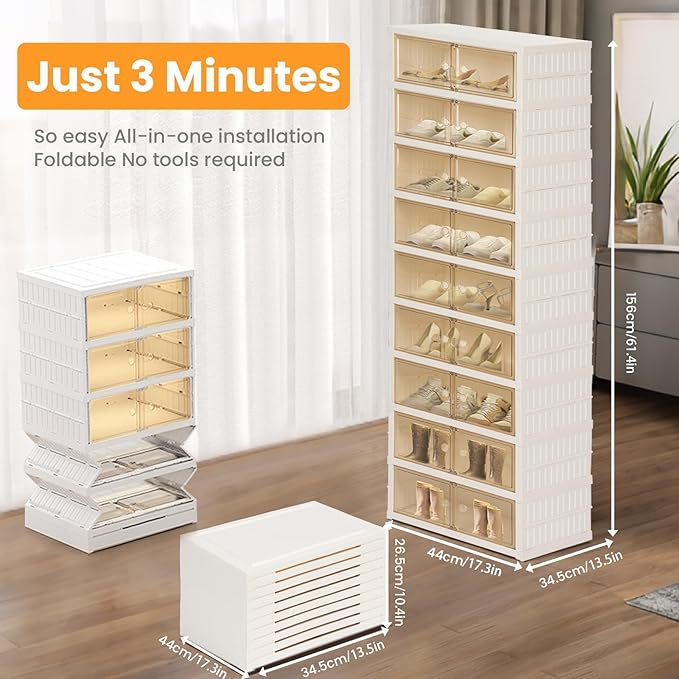 Foldable Shoe Organizer Storage Box, Portable Extra Large Folding Shoe Rack - Image 2