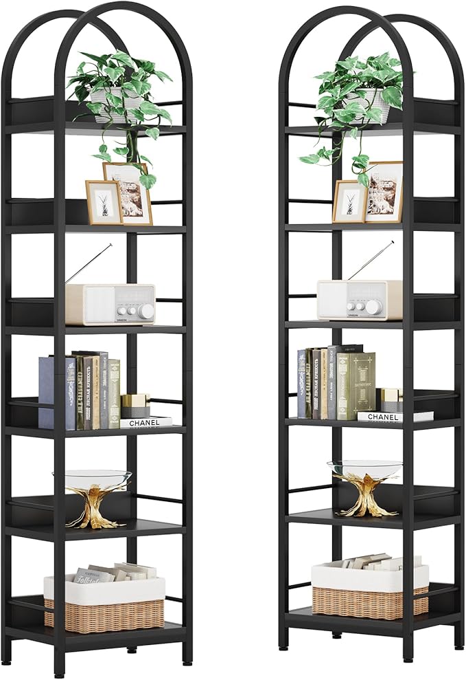 LITTLE TREE 6-Tier Open Bookshelf Set 2, Freestanding 78.7" Tall Arched Bookcase by LITTLETREE