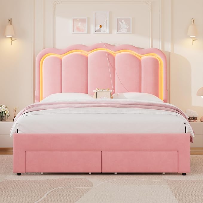 Queen Upholstered LED Bed Frame - Image 8