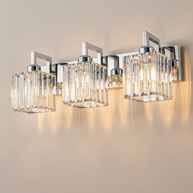 Modern Bathroom Vanity Light 3-Lights Chrome Crystal Wall Lamp Bathroom Modern by FDPBY