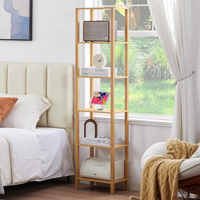66in Tall Bookshelf 6-Tier Small Narrow Bookcase, Skinny Book Shelf - Image 7