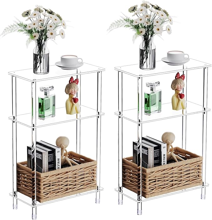 Clear Acrylic Narrow Side Table Set of 2 by Bkemiy