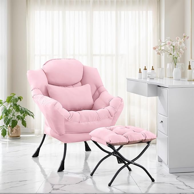 Lazy Chair with Ottoman, Modern Lounge Chair with Lumbar Pillow, Accent Cozy - Image 3