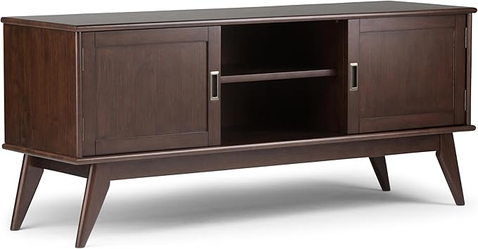 SIMPLIHOME Draper SOLID HARDWOOD 60 inch Wide Mid Century Modern TV Media Stand by SimpliHome