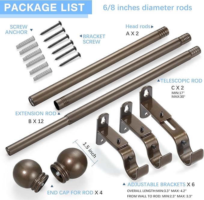 Curtain Rods for Windows 16 to 120 Inches, Curtain Rod Max Adjustable Length of - Image 3
