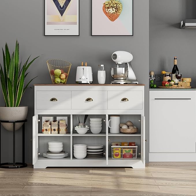 Keyluv Buffet Cabinet Storage Kitchen Sideboard Farmhouse Buffet Server Bar - Image 2