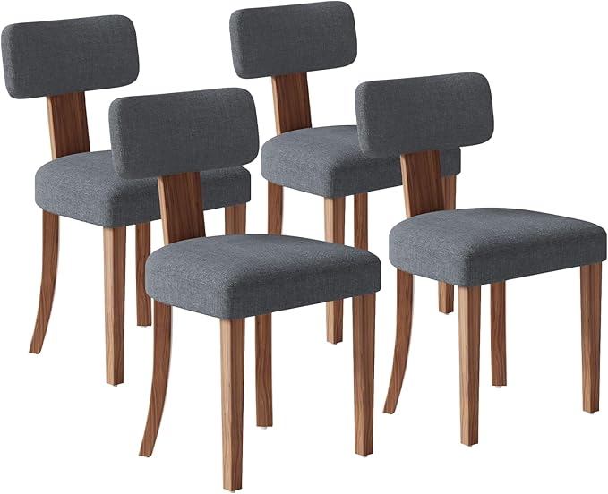 Mid Century Modern Dining Chairs Set of 4, Linen Upholstered Kitchen Chairs by LUXOAKAddMoreStyletoHome