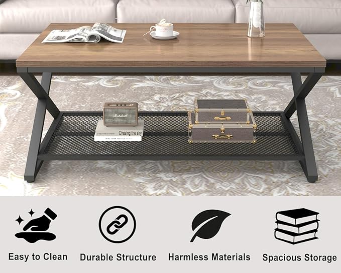 LVB Wood Coffee Table, Metal Wooden Living Room Table - Image 6