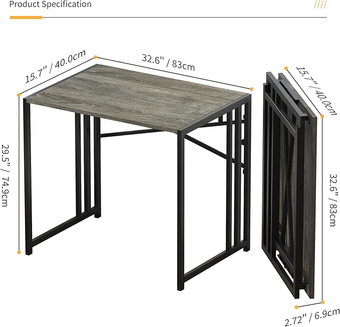 32 inch Small Folding Desk, Writing Gaming Computer Camping Desk - Image 3