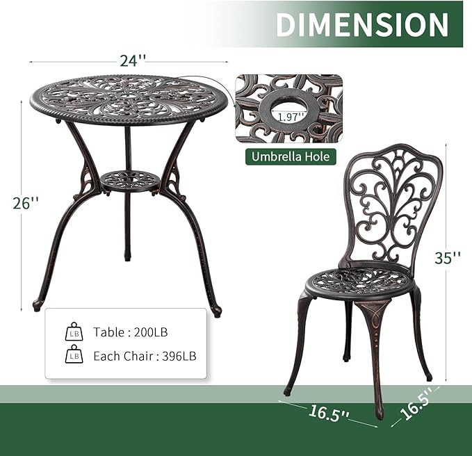Outdoor Bistro Set 3 Piece Patio Bistro Set - Image 6