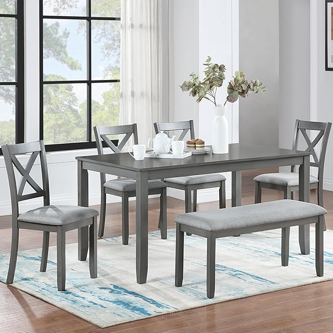 soges 6 Piece Kitchen Dining Set, Rectangular Wooden Dining Table by soges