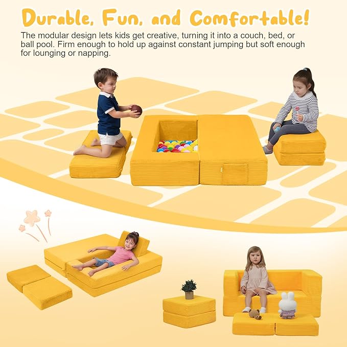 MeMoreCool Modular Kids Couch, Corduroy Play Toddler Couch - Image 3