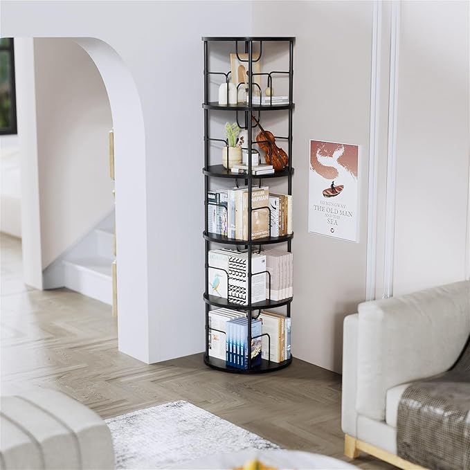 5 Tier Rotating Bookshelf, 360 ° Display Stackable Spinning Bookshelf Tower - Image 6