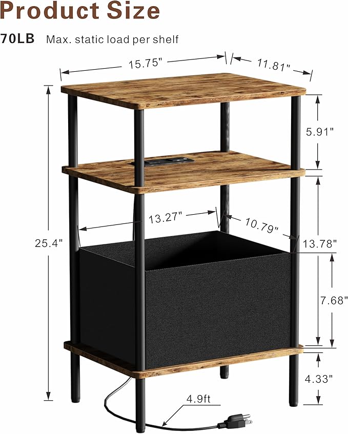 Small Side Table with Charging Station, End Table - Image 3