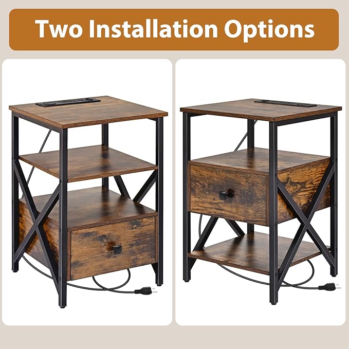 End Table with Wireless Charging, Charging End Table Bedside Table with Outlets - Image 5