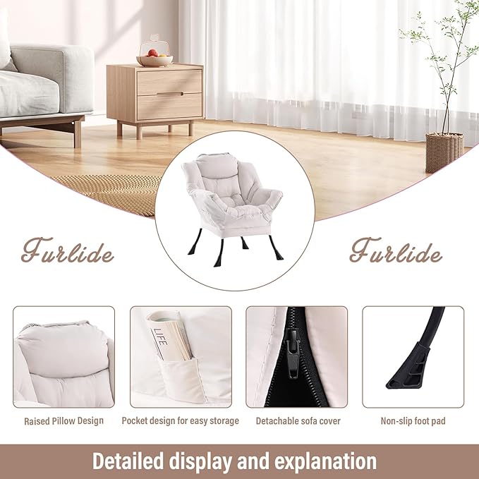 Lazy Chair with Ottoman, Modern Chair with Folding Footrest, Lounge Accent Chair - Image 6