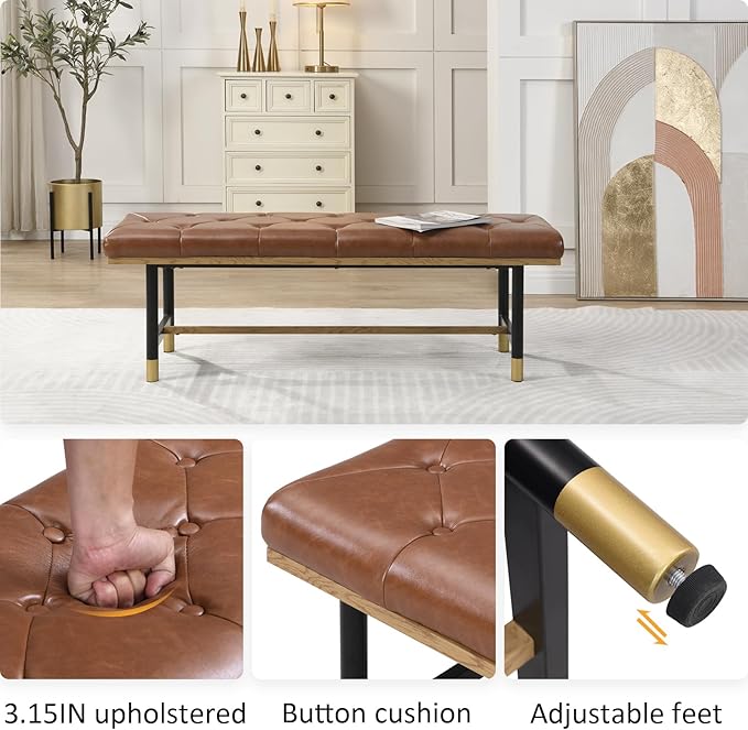 Modern Faux Leather Bench for Living Room and Bedroom, End of Bed Entryway Bench - Image 3