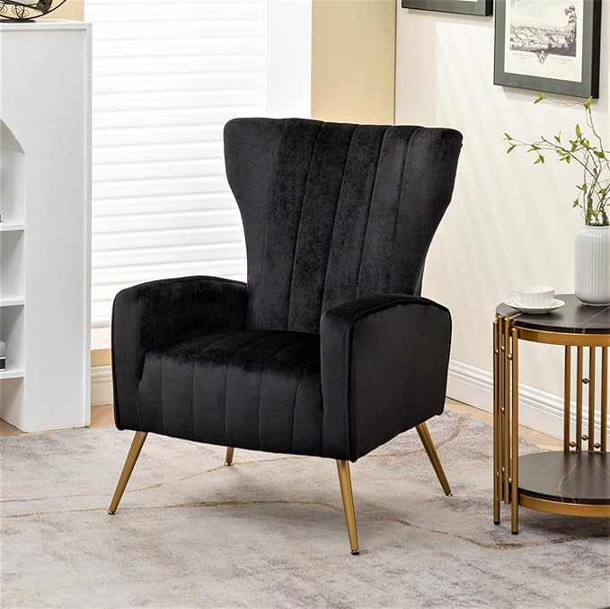 Container Furniture Direct Modern Velvet Accent Chair, Channel Tufted Bedroom - Image 2