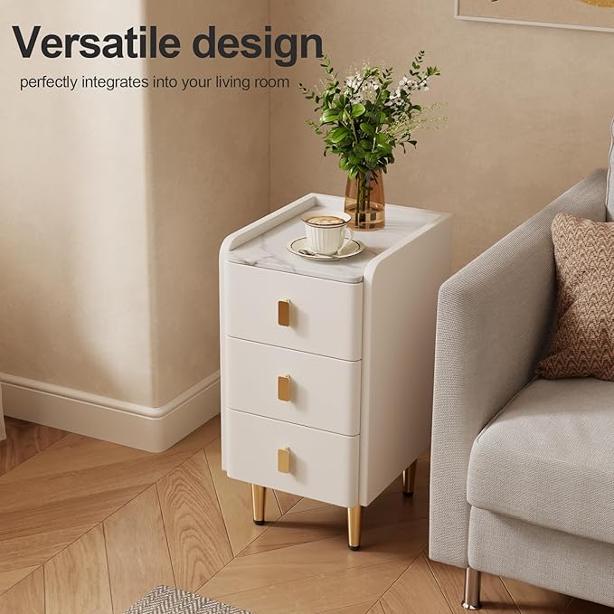 Narrow Nightstand with Drawers, Narrow Side Table Leather, Small Bedside Tables - Image 5