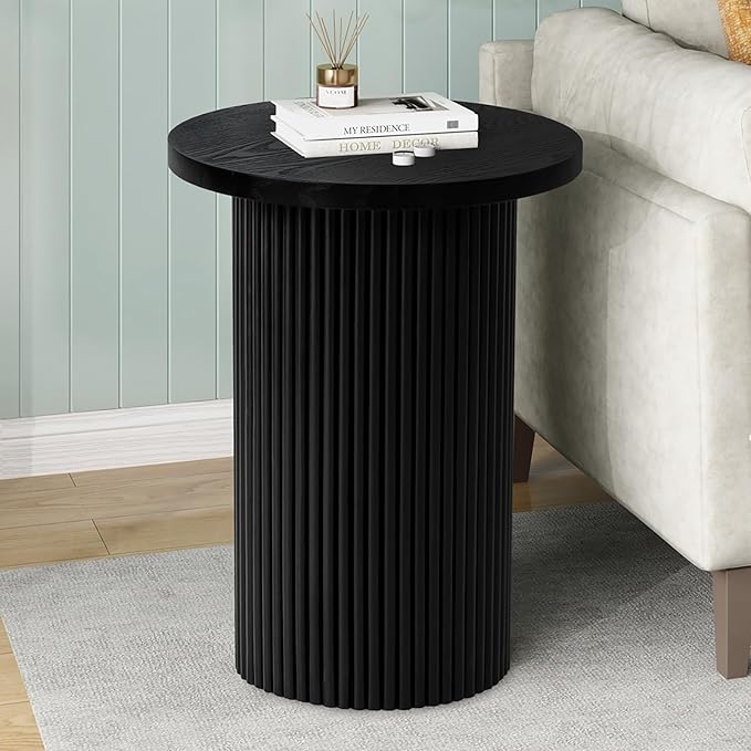 Modern Side Table, 16.93" Fluted Round Pedestal Table by THKSHOUZVintageFurniture