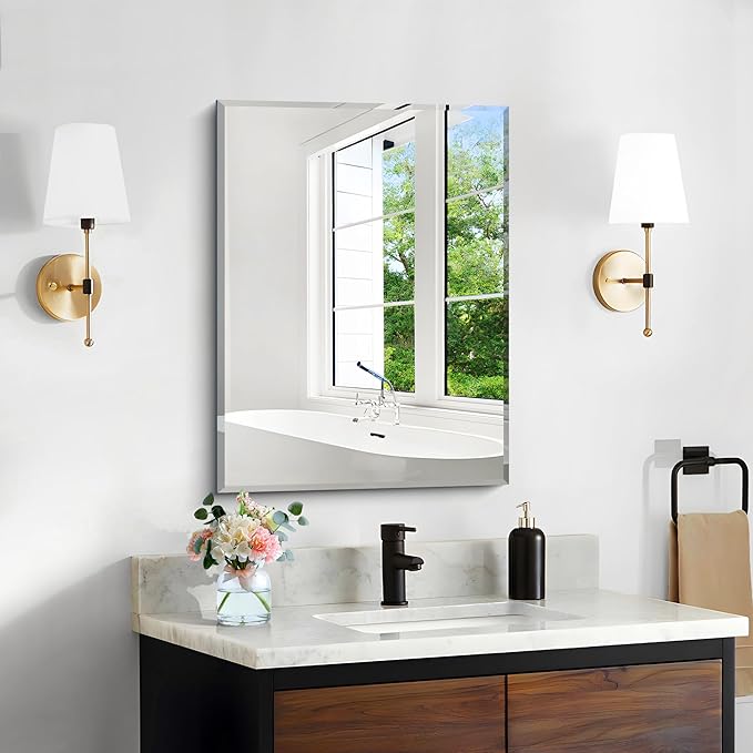 18x24 Beveled Mirror, Frameless Beveled Bathroom Mirrors by CILIBER