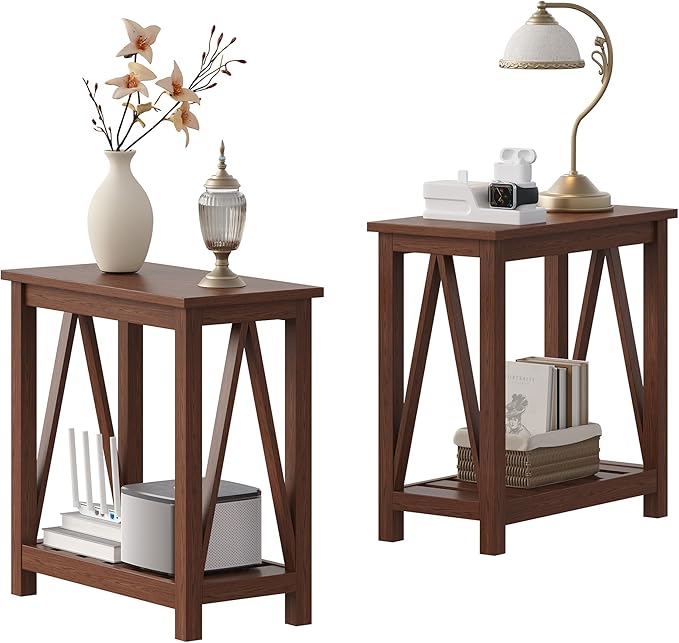 ChooChoo Farmhouse End Table Set of 2, Rustic Vintage Narrow End Side Table - Image 8
