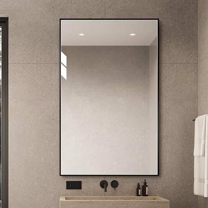 Black Bathroom Mirror for Wall, Rectangle Mirrors - Image 2