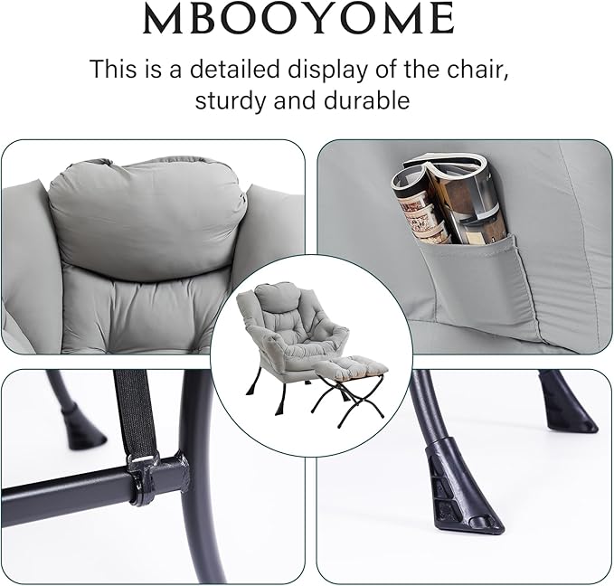 Lazy Chair with Folding Ottoman, Modern Accent Lounge Armchair with Armrests - Image 4
