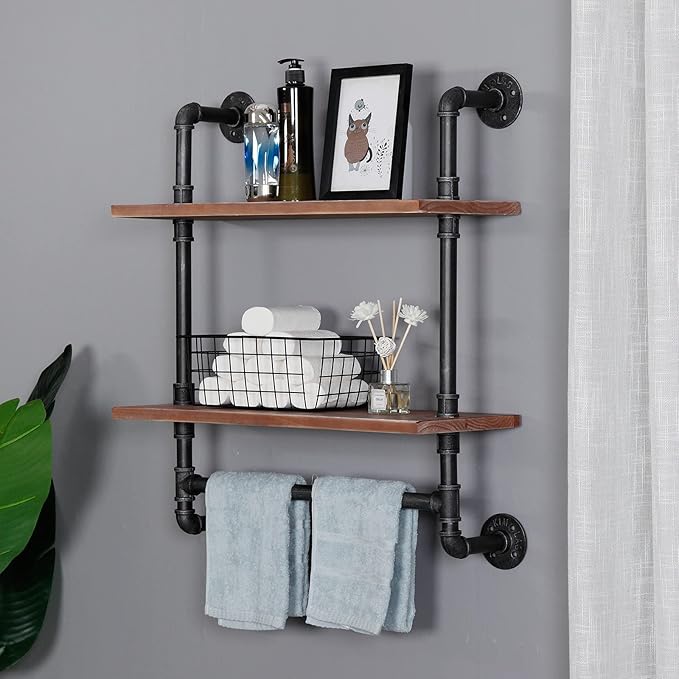 SSS Furniture Industrial Pipe Shelf Bathroom Shelves Wall Mounted, 2 Tier - Image 8
