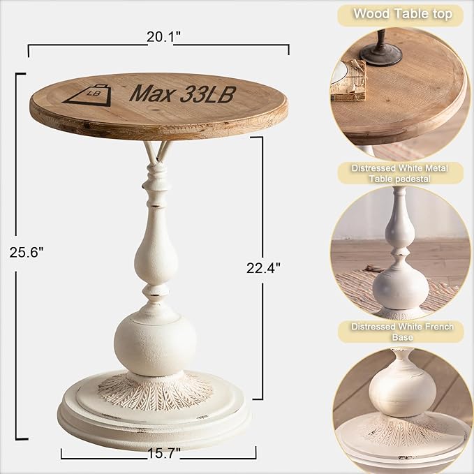 Round Side Table Living Room, Vintage End Table, French Country Round Table - Image 2