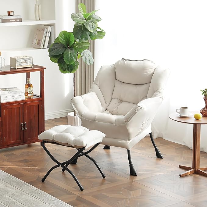 Lazy Chair with Folding Ottoman, Modern Accent Lounge Armchair with Armrests - Image 2