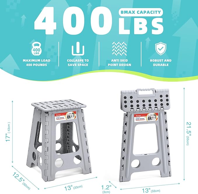 ACSTEP Folding Step Stool 17.5 Inch Heavy Duty Step Stool Foldable - Image 5