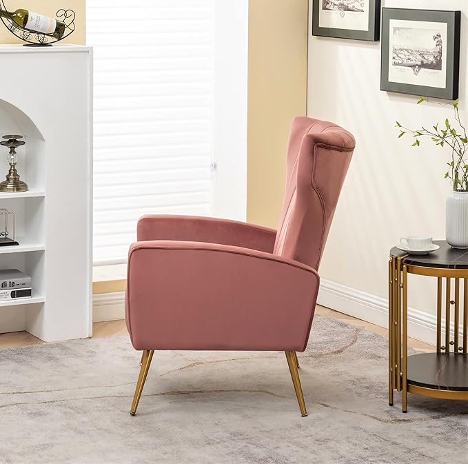 Container Furniture Direct Modern Velvet Accent Chair, Channel Tufted Bedroom - Image 4