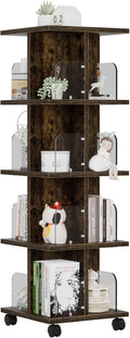 VECELO Rotating Bookshelf with Brake Wheels, 360°Display 4 Tier Floor Stackable by VECELO