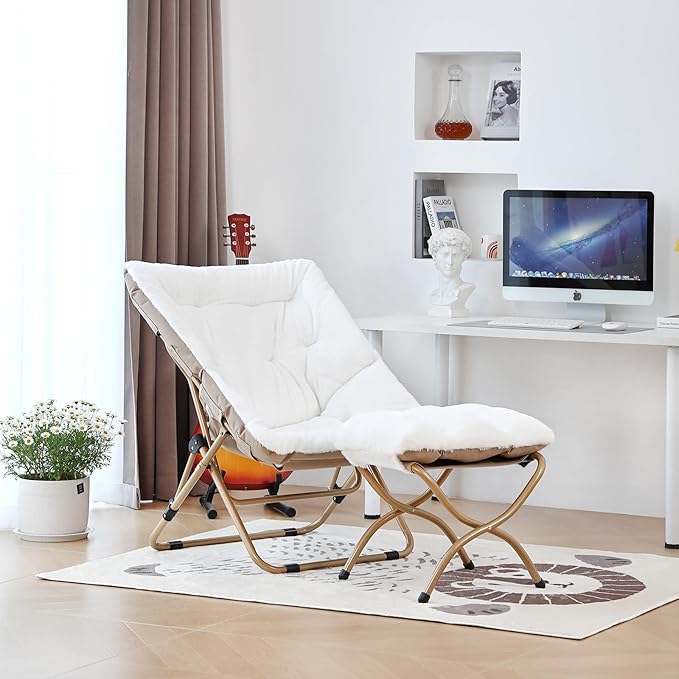 Comfy Folded Chair with Ottoman, Oversized Folding Faux Fur Chair Soft Furry - Image 2