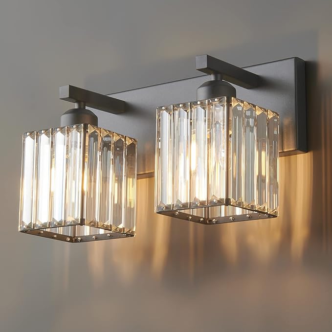Modern Bathroom Vanity Light 2-Lights Black Crystal Bathroom Wall Light Vanity by FDPBY