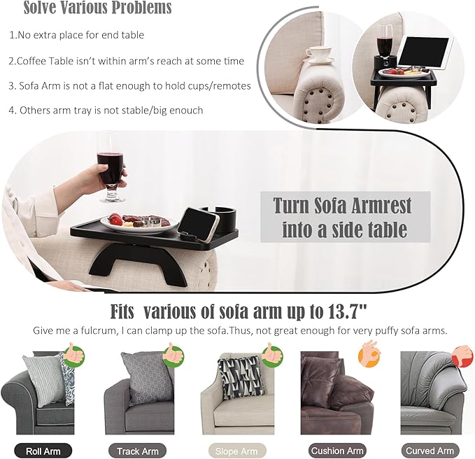 Nnewvante Couch Cup Holder, 3 in 1 Large 15.36"x9.85" Bamboo Couch Arm Table - Image 4