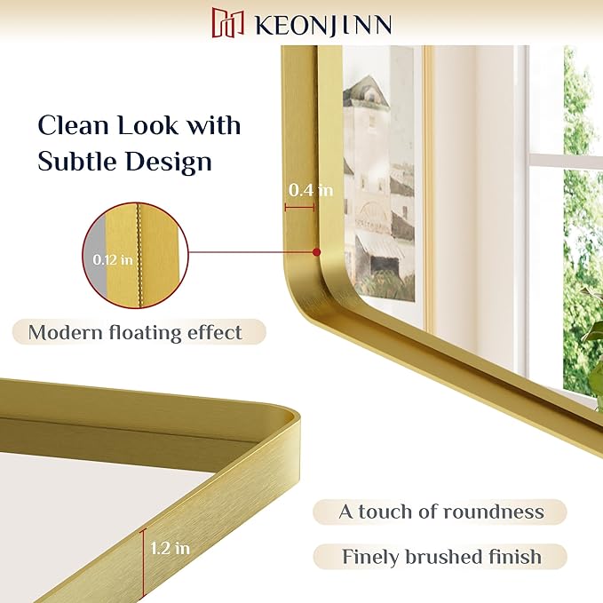 Keonjinn Gold Bathroom Mirrors for Over Sink 48” x 24” Large Brushed Brass - Image 3